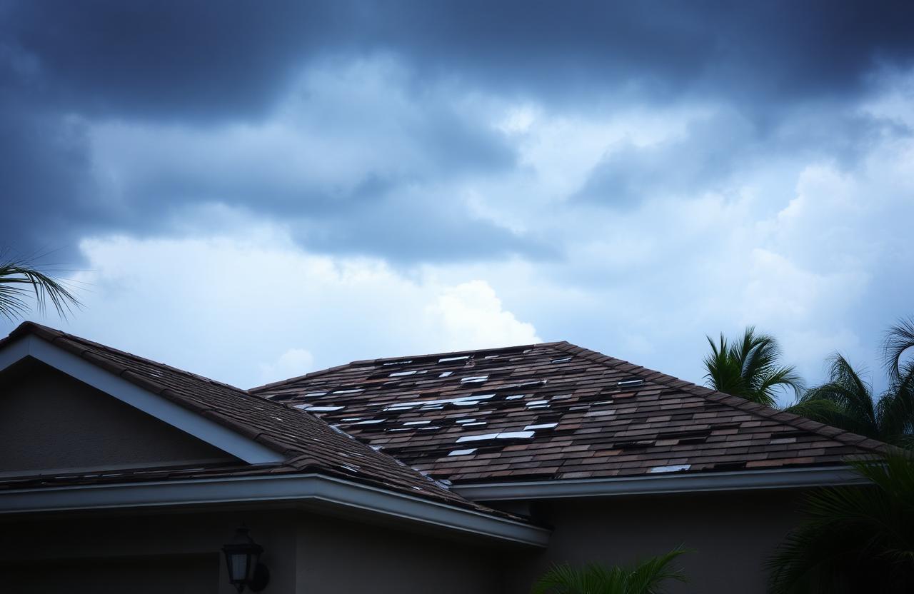 Storm damaged roof